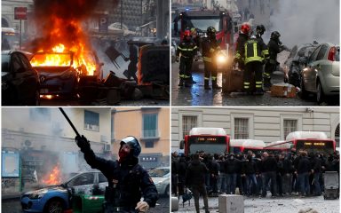 FOTO Više od 500 Eintrachtovih ultrasa izazvalo velike nerede u Napulju, zapaljen i policijski automobil